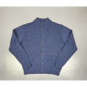 J. Hilburn Cardigan Mens Large Mock‎ Neck 100% Wool Blue Button Down Sweater
